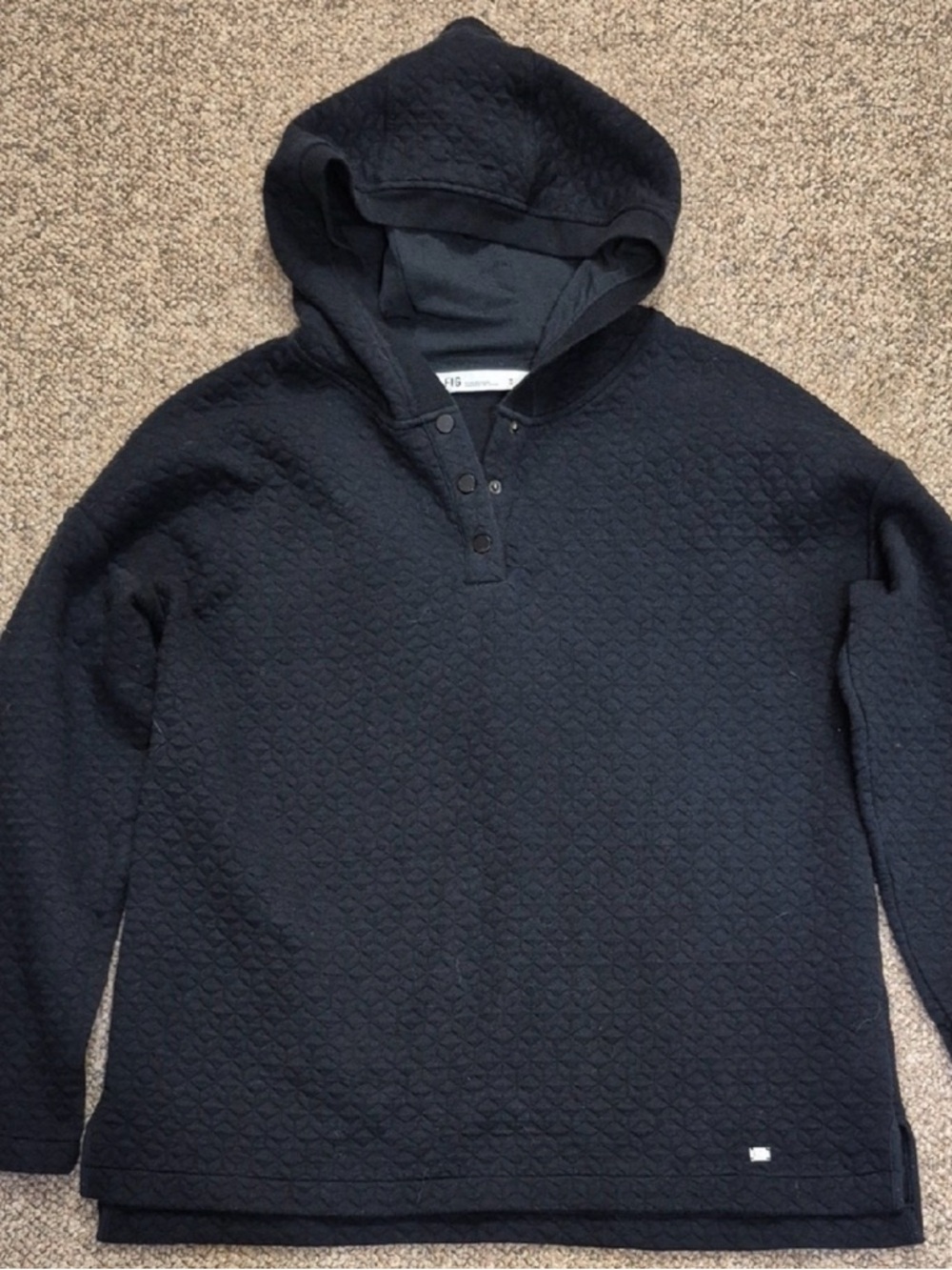 Figs Black Quilted Hoodie Sweater